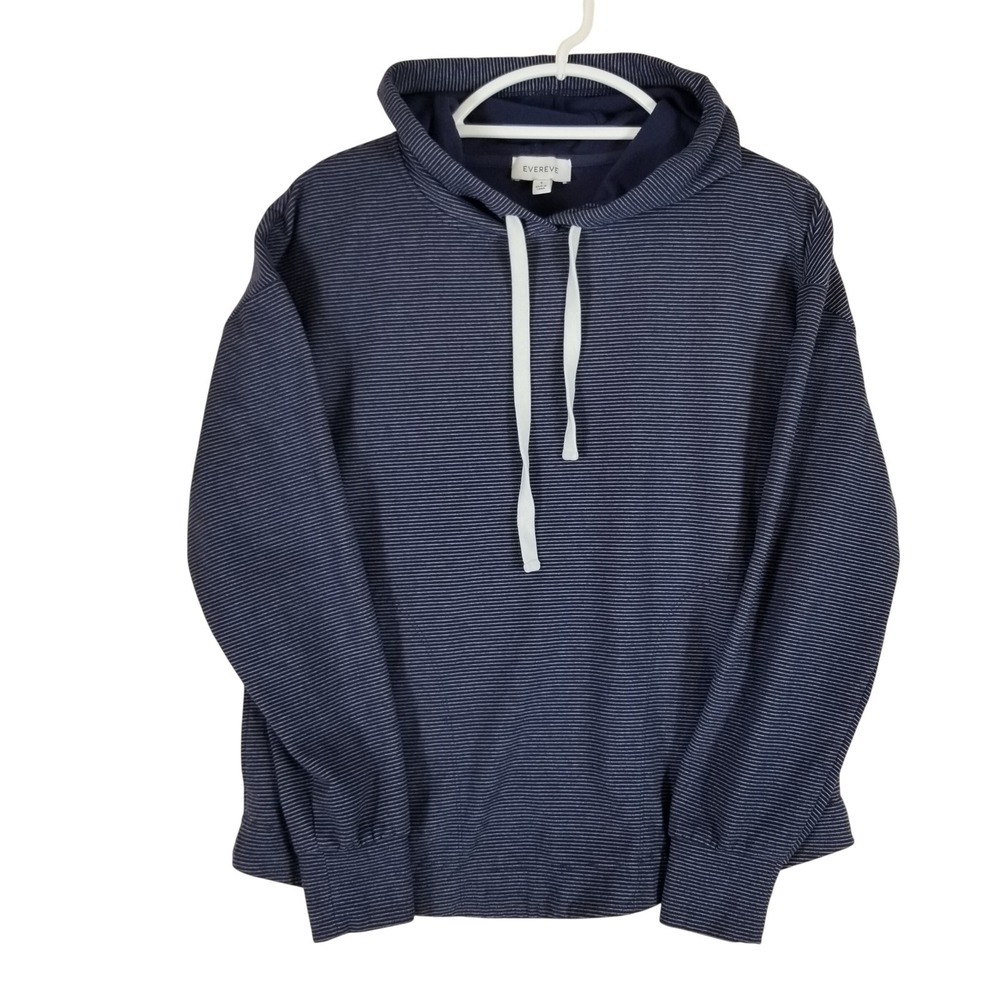 Evereve Hoodie Womens Small Navy Blue Striped Textured Knit Pullover EK4233201E